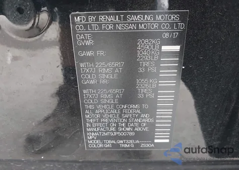 2018 Nissan Rogue Sv from USA, damaged, VIN KNMAT2MT9JP500789